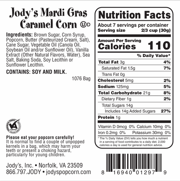 Mardi Gras Caramel Corn Regular Bag - 12 Count